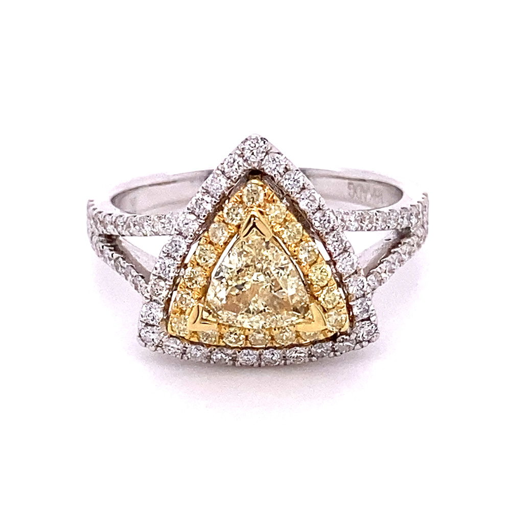 Natural Yellow Diamond Ring in 18K Two Tone Gold
