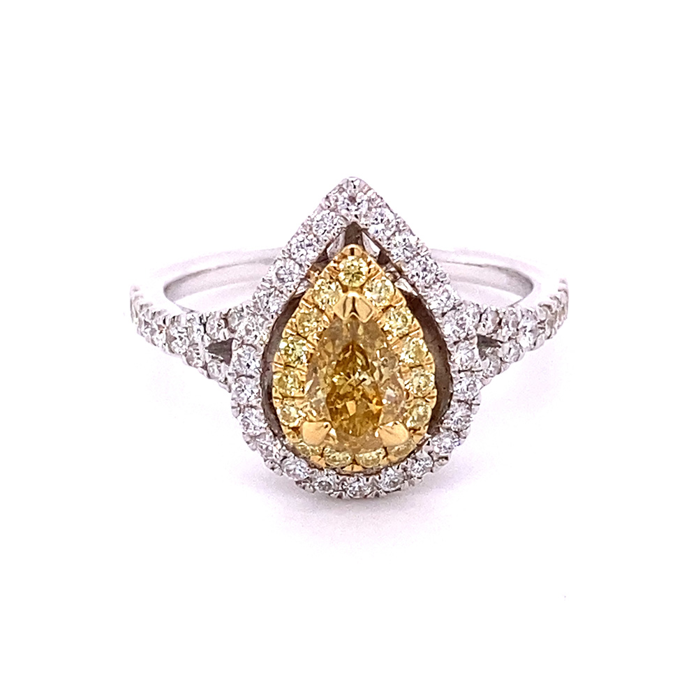 Natural Yellow Diamond Ring in 18K Two Tone Gold