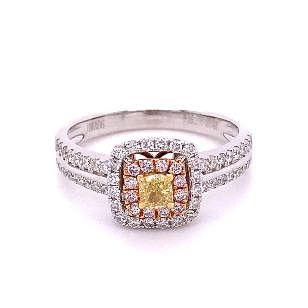 Natural Yellow Diamond Ring in 18K Tri Tone Gold