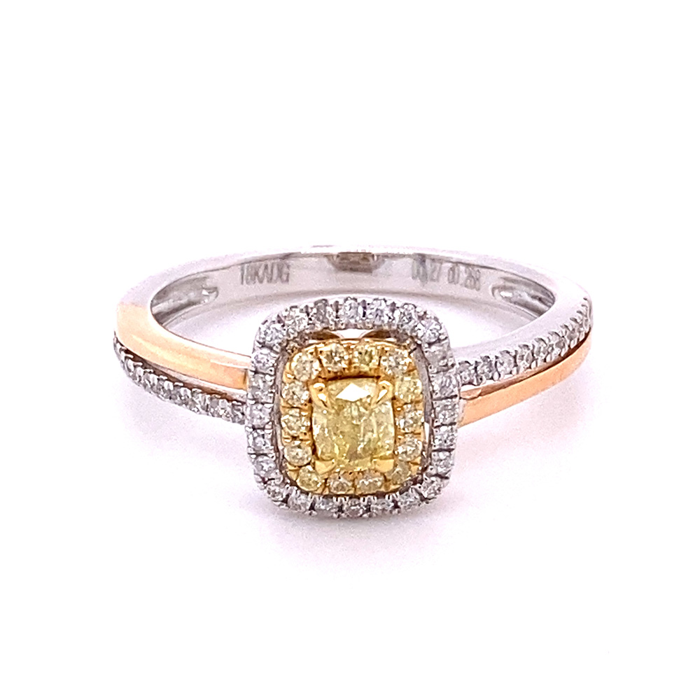 Natural Yellow Diamond Ring in 18K Tri Tone Gold