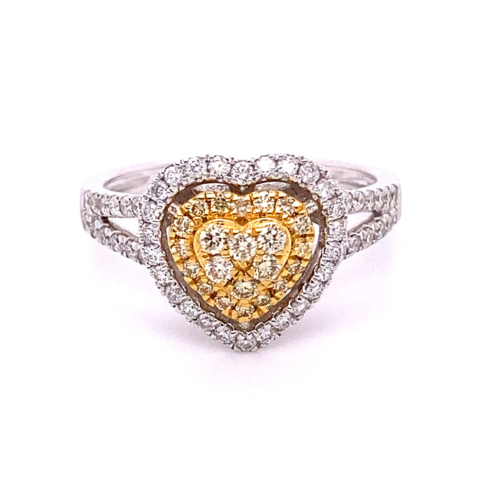 Natural Yellow Diamond Ring in 14K Two Tone Gold