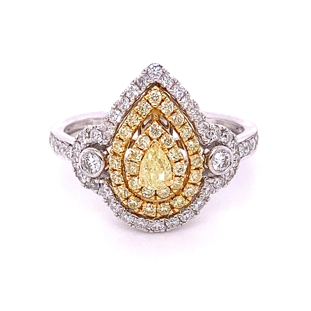 Natural Yellow Diamond Ring in 18K Two Tone Gold
