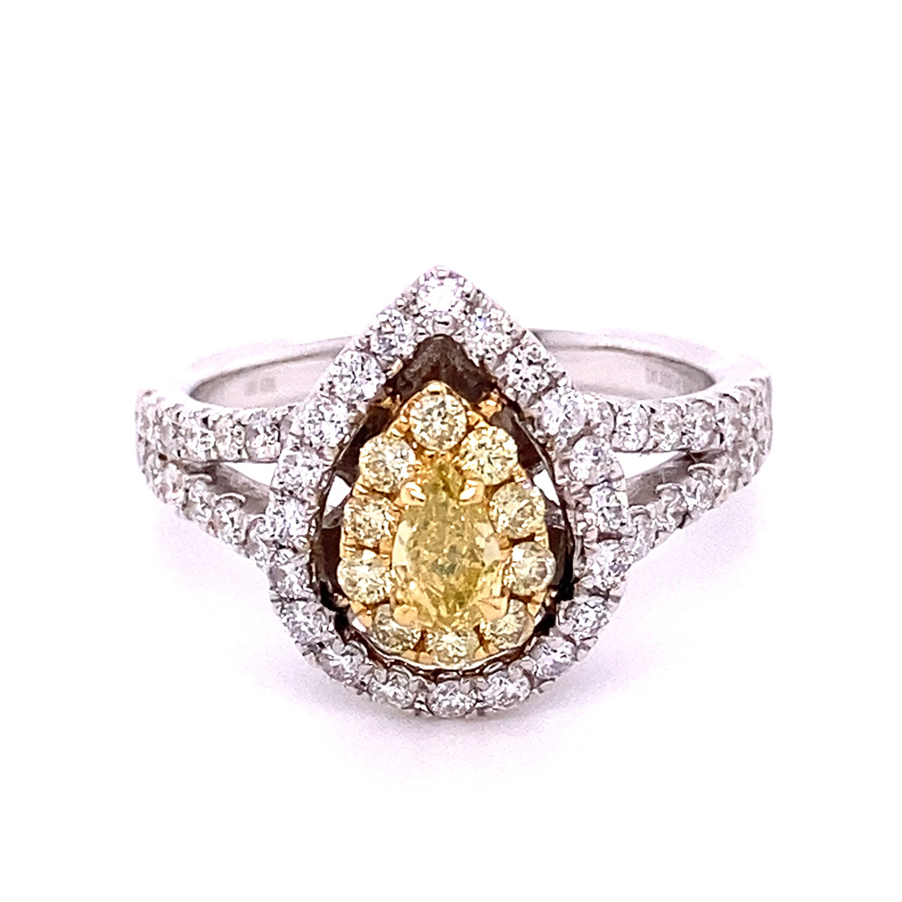 Natural Yellow Diamond Ring in 18K Two Tone Gold