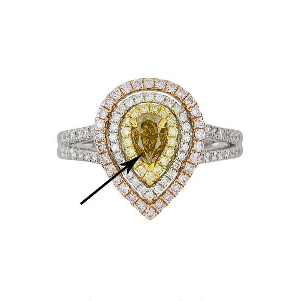 Natural Brownish-Yellow Diamond Ring in 14K Tri Tone Gold