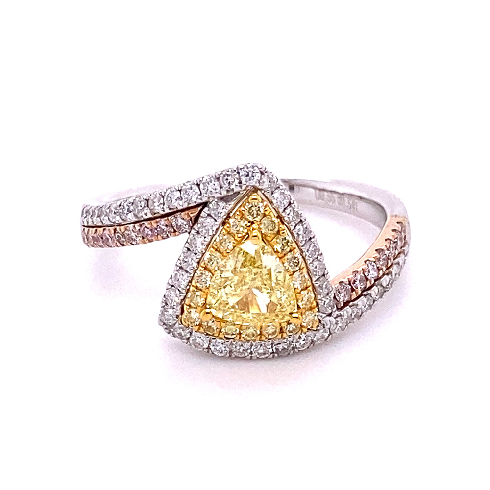 Natural Yellow Diamond Ring in 18K Tri Tone Gold