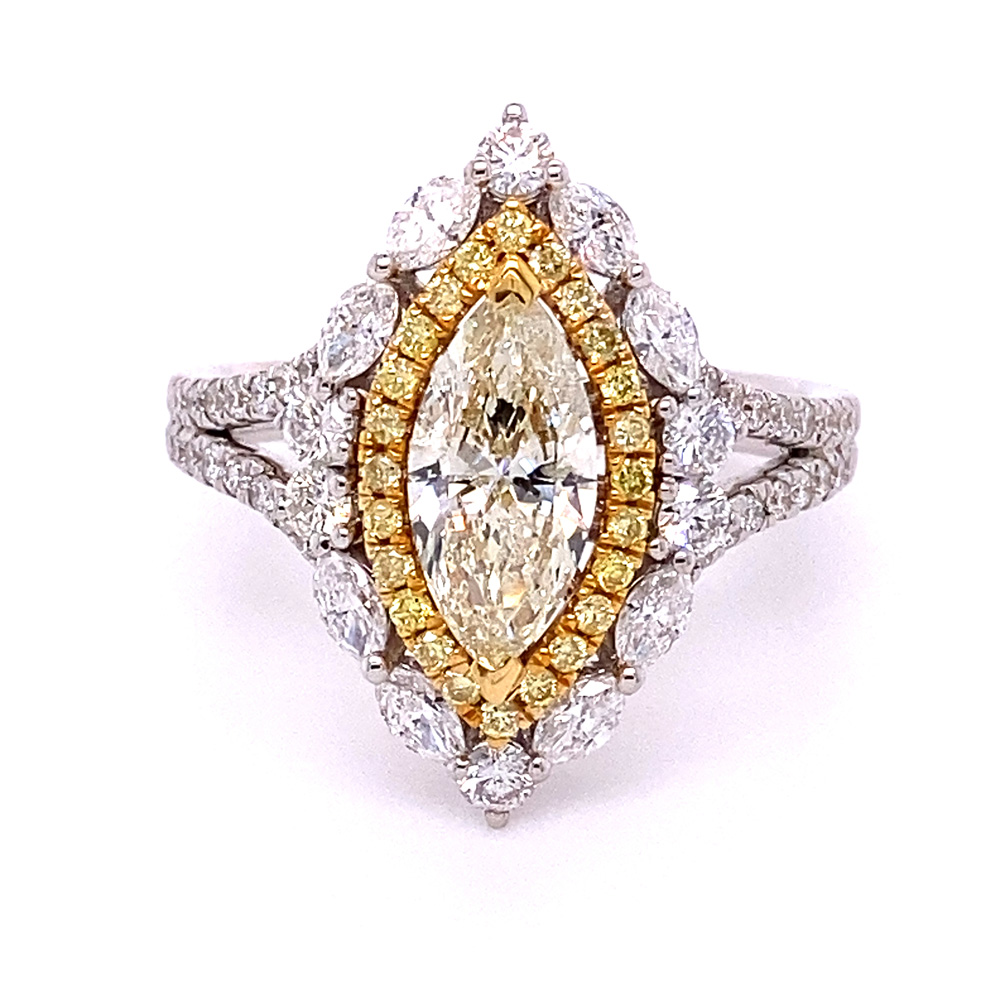 Natural Yellow Diamond Ring in 14K Two Tone Gold