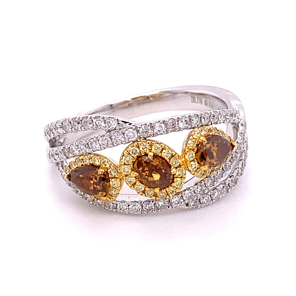 Natural Brownish Orange Diamond Ring in 18K Two Tone Gold
