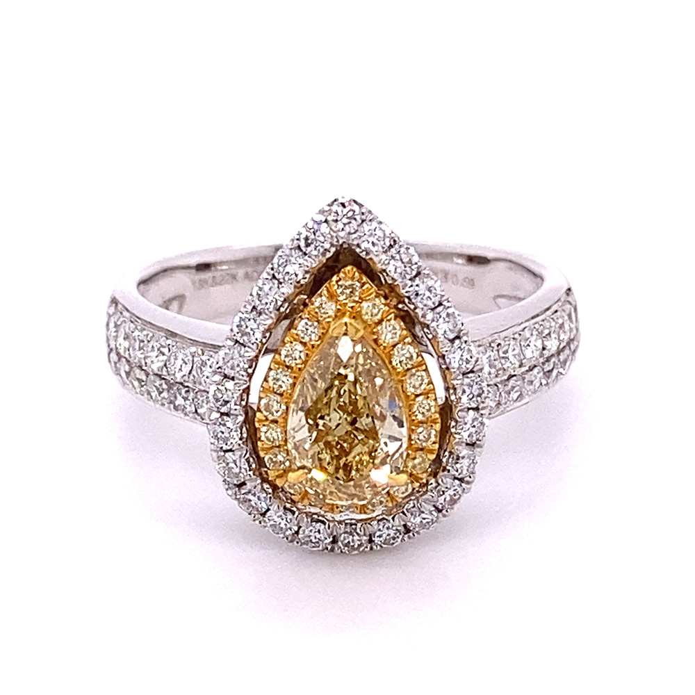 Natural Yellow Diamond Ring in 18K Two Tone Gold