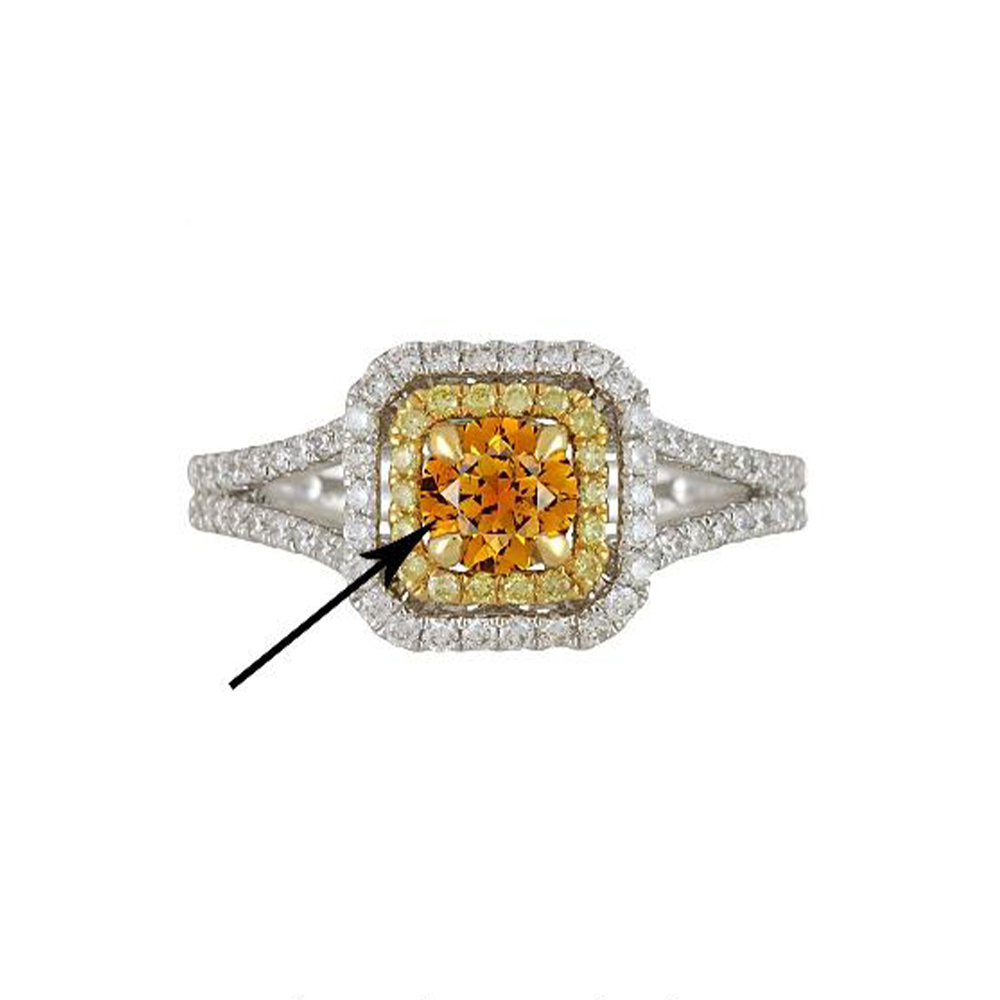 Natural Yellow-Orange Diamond Ring in 14K Two Tone Gold