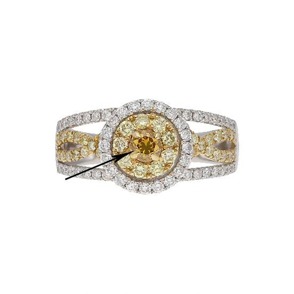 Natural Orangy Yellow Diamond Ring in 14K Two Tone Gold