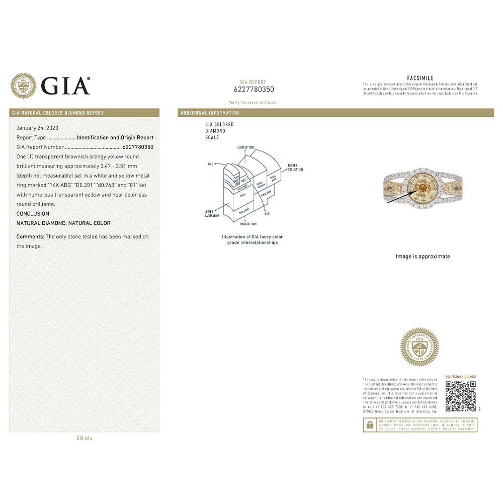 Natural Orangy Yellow Diamond Ring in 14K Two Tone Gold