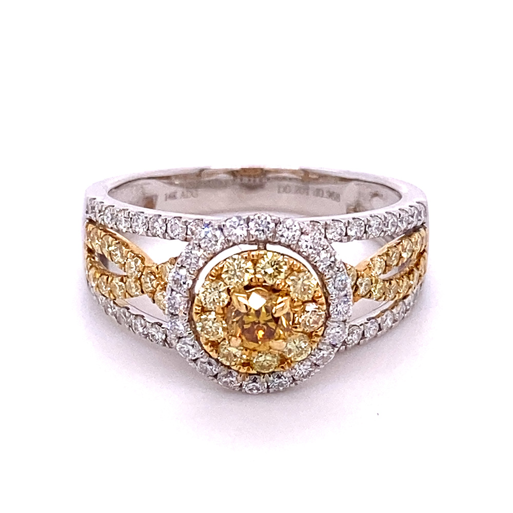 Natural Orangy Yellow Diamond Ring in 14K Two Tone Gold