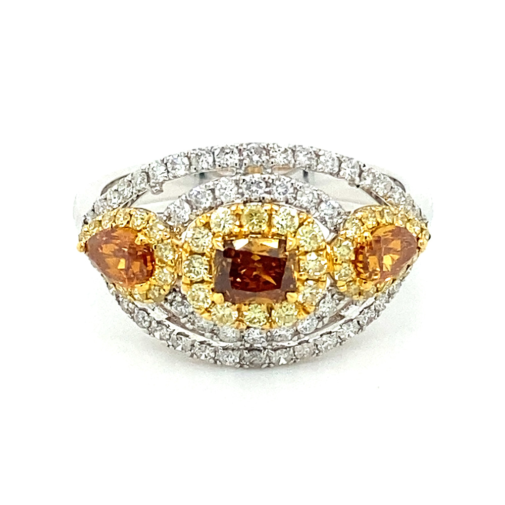 Natural Brown-Orange Diamond Ring in 18K Two Tone Gold