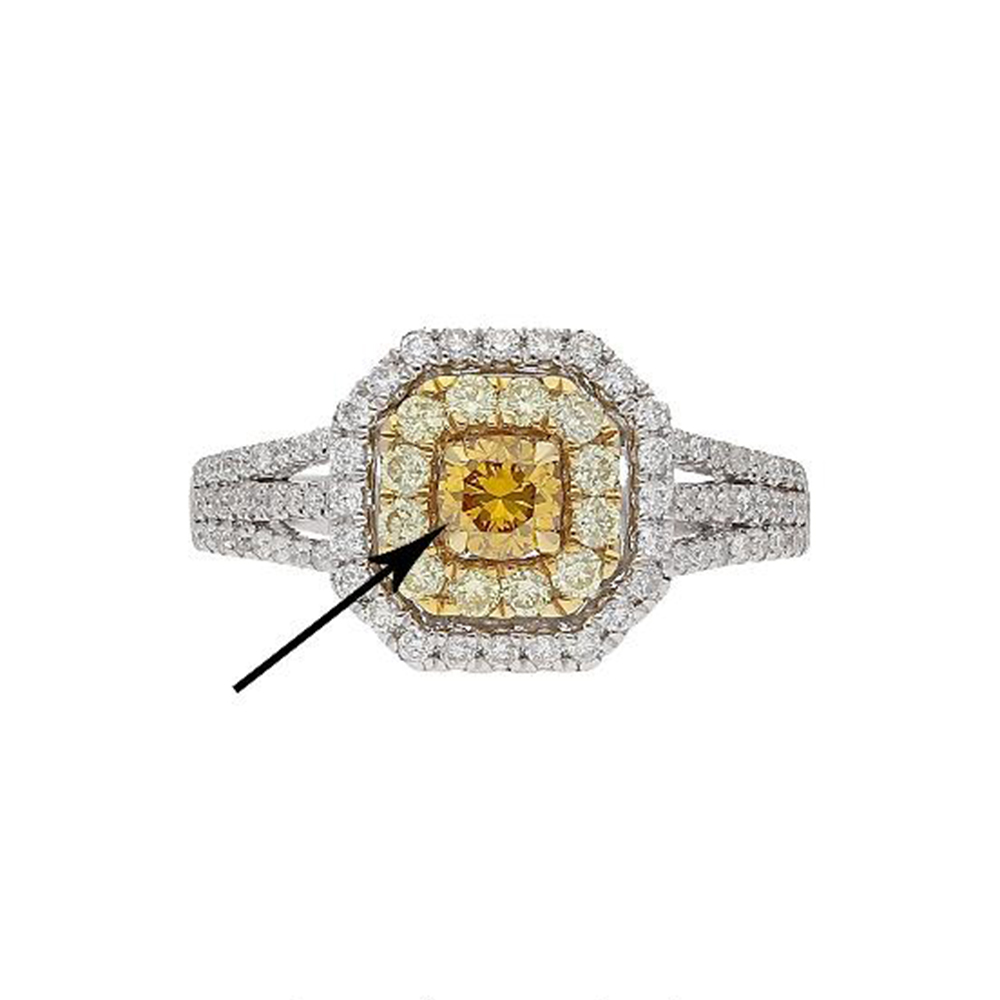 Natural Orangy Yellow Diamond Ring in 14K Two Tone Gold