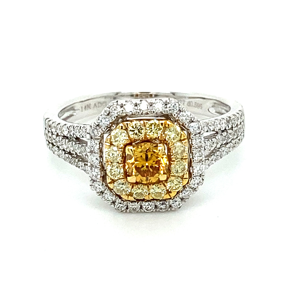Natural Orangy Yellow Diamond Ring in 14K Two Tone Gold