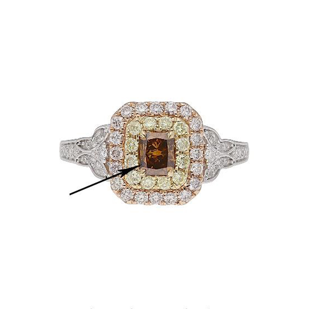 Natural Orange-Brown Diamond Ring in 18K Tri Tone Gold