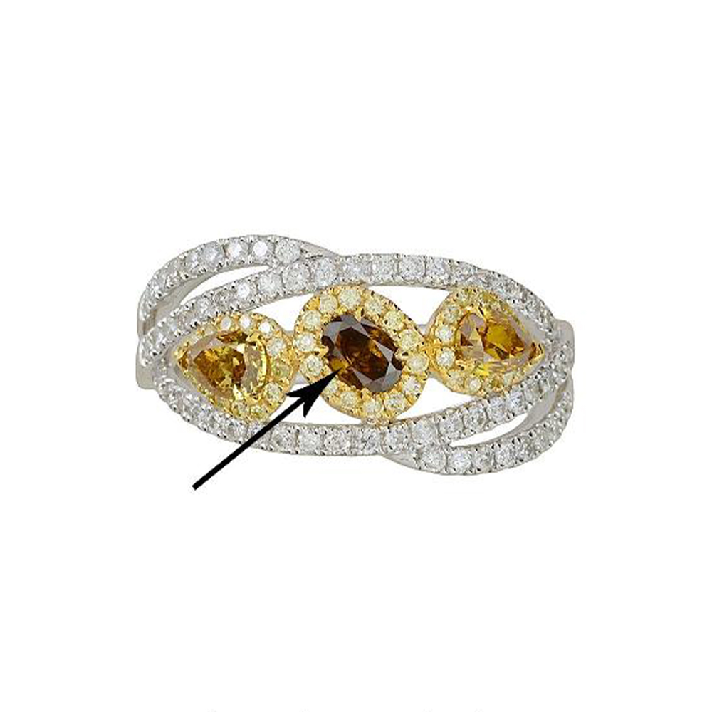 Natural Yellowish Brown Diamond Ring in 18K Two Tone Gold