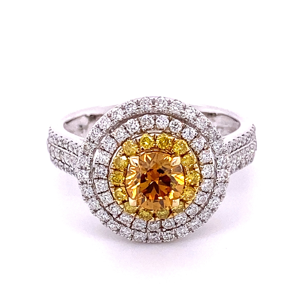 Natural Orange-Yellow Diamond Ring in 14K Two Tone Gold