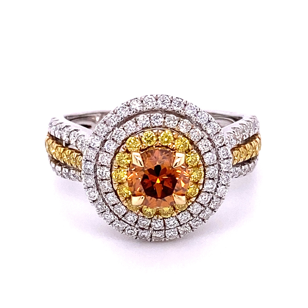 Natural Yellowish Orange Diamond Ring in 14K Two Tone Gold