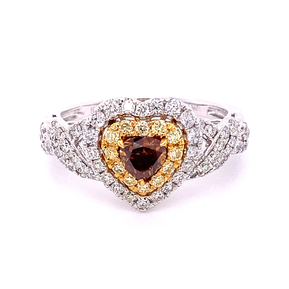 Natural Brownish Orange Diamond Ring in 18K Two Tone Gold