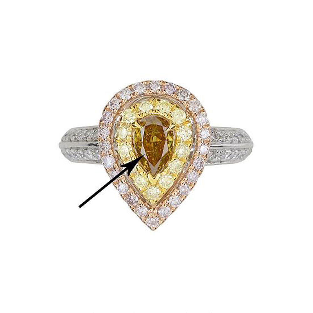 Natural Brown-Yellow Diamond Ring in 18K Tri Tone Gold