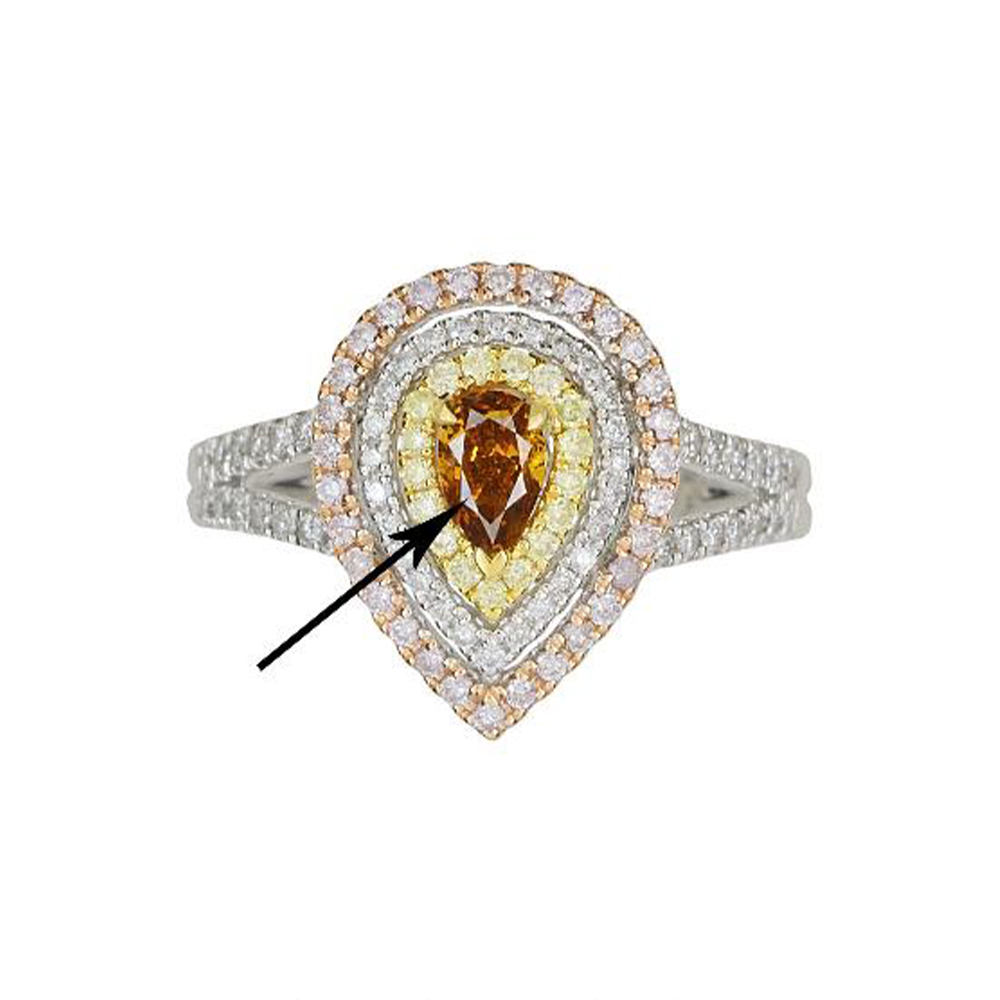 Natural Yellowish Orange Diamond Ring in 18K Tri Tone Gold