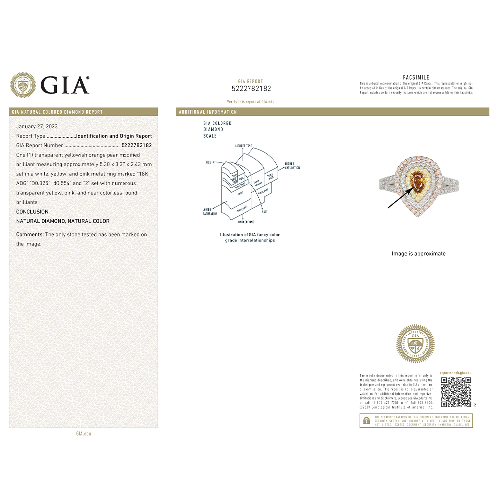 Natural Yellowish Orange Diamond Ring in 18K Tri Tone Gold