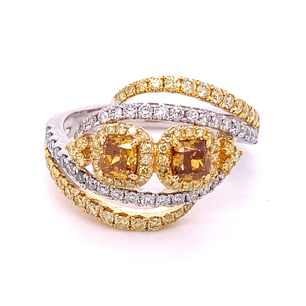 Natural Yellowish Orange Diamond Ring in 18K Two Tone Gold