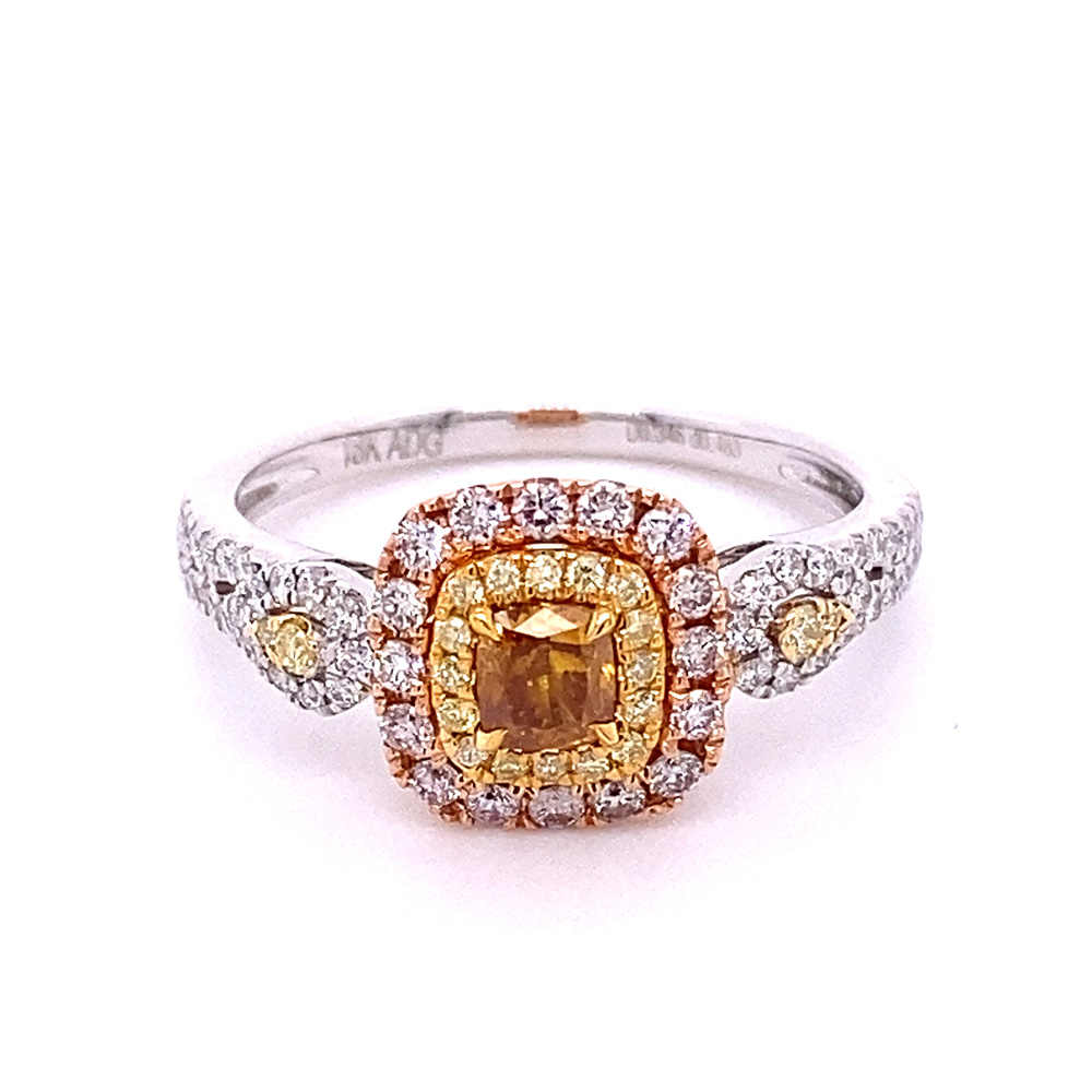 Natural Yellow-Orange Diamond Ring in 18K Tri Tone Gold