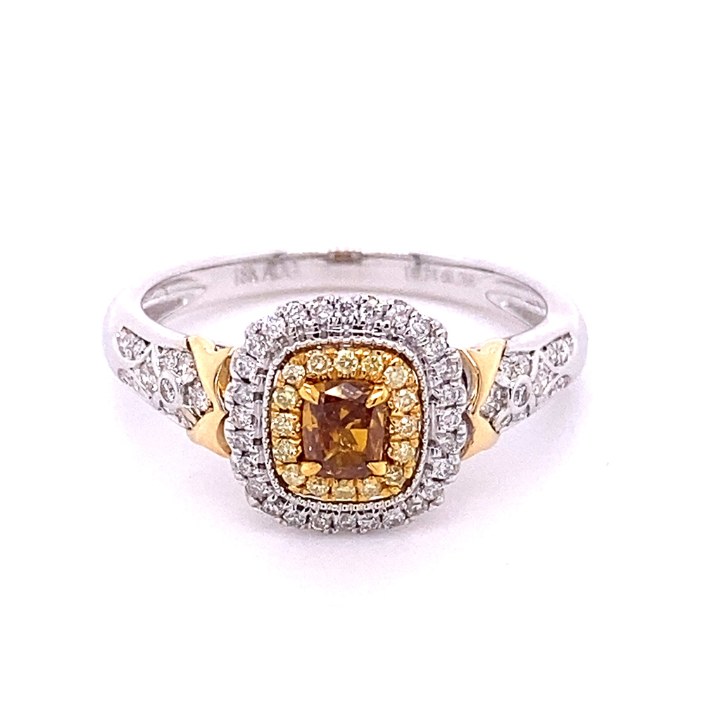 Natural Yellow-Orange Diamond Ring in 18K Two Tone Gold