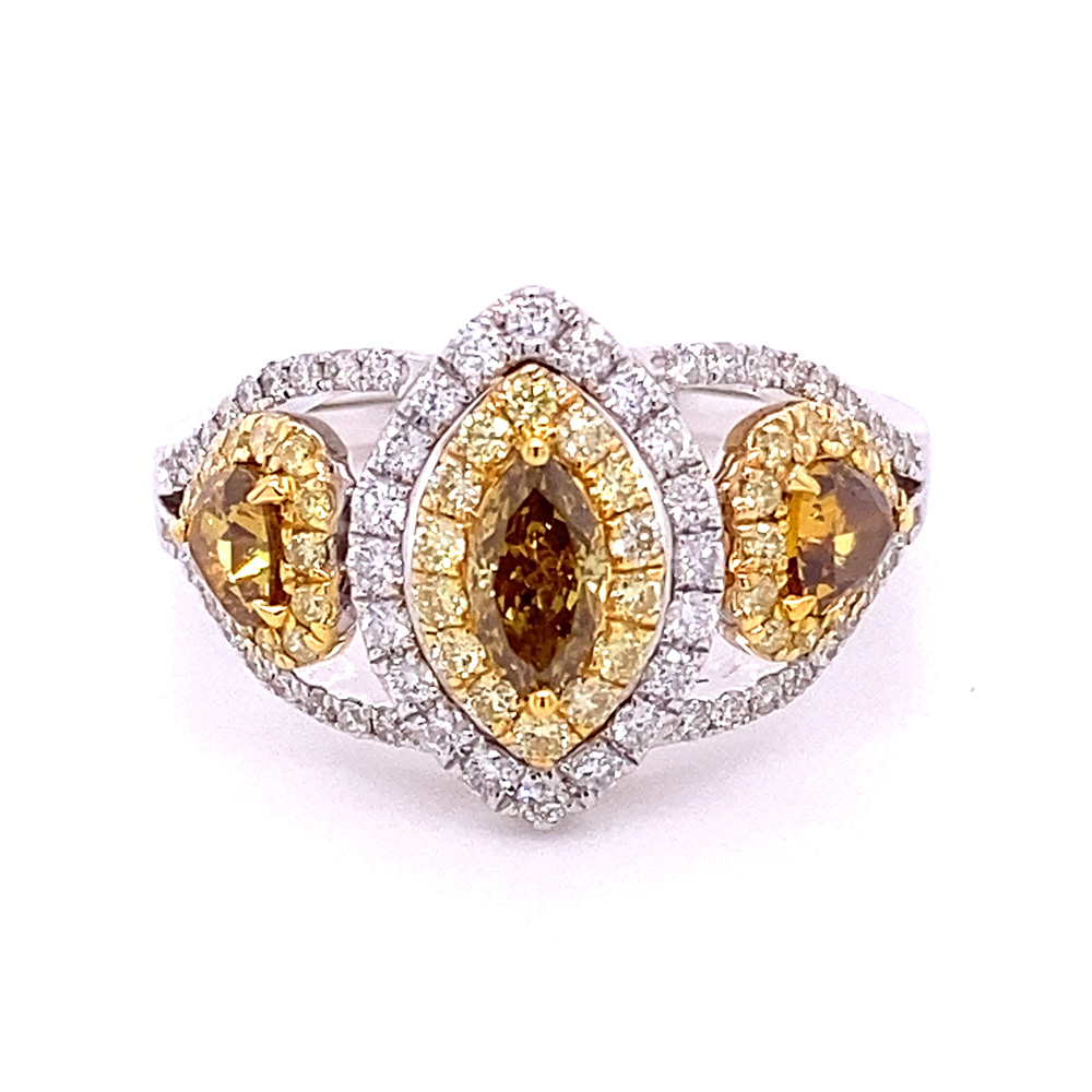 Natural Brownish Yellow Diamond Ring in 18K Two Tone Gold