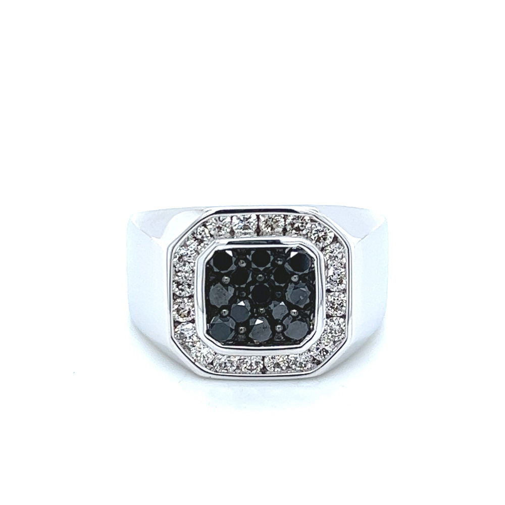 Black Diamond Mens Ring in 14K White Gold