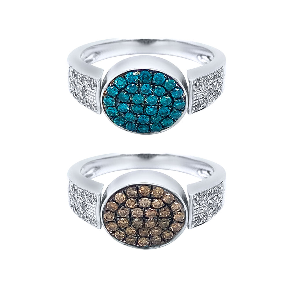 Blue and Cognac Diamond Reversible Ring in 14K White Gold