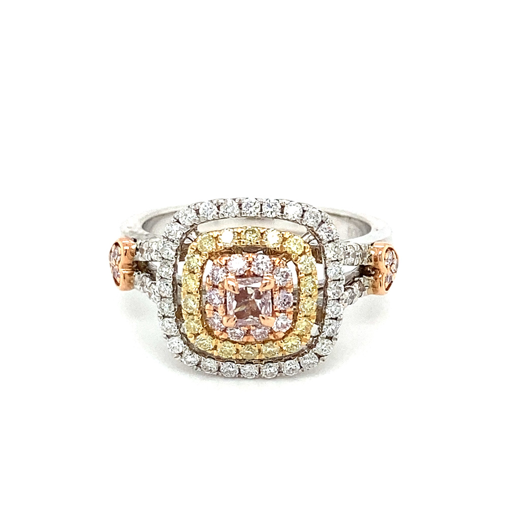Pink Diamond Ladies Ring in 14K Two Toned Gold