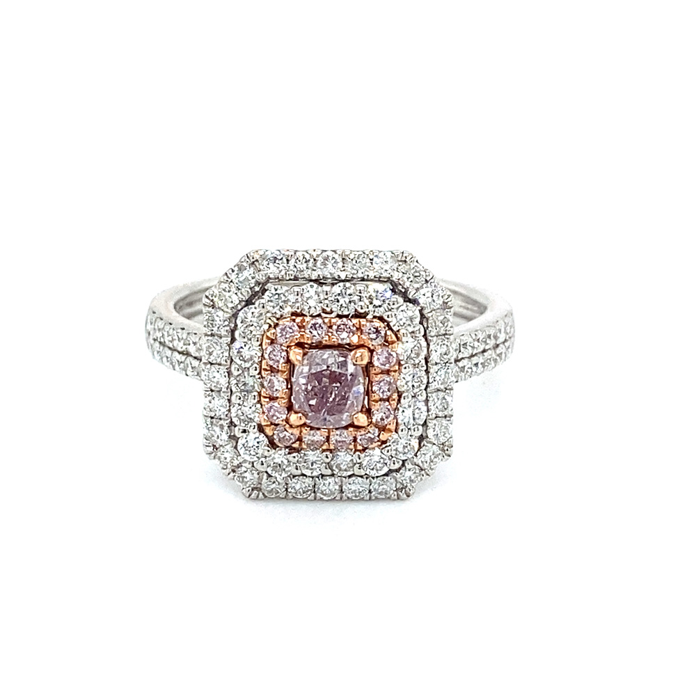 Pink Diamond Ladies Ring in 14K Two Toned Gold
