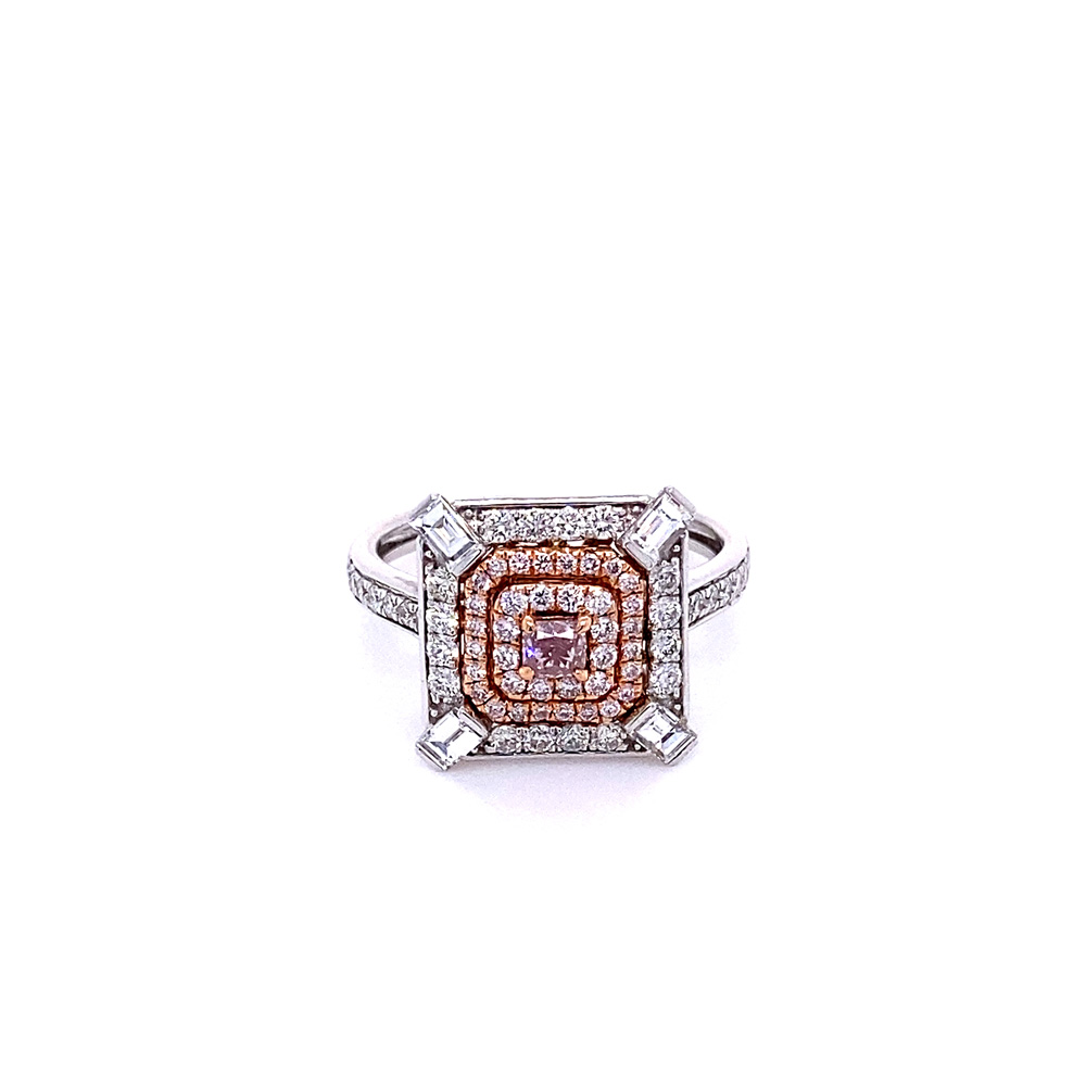 Pink Diamond Ladies Ring in 14K Two Tone Gold