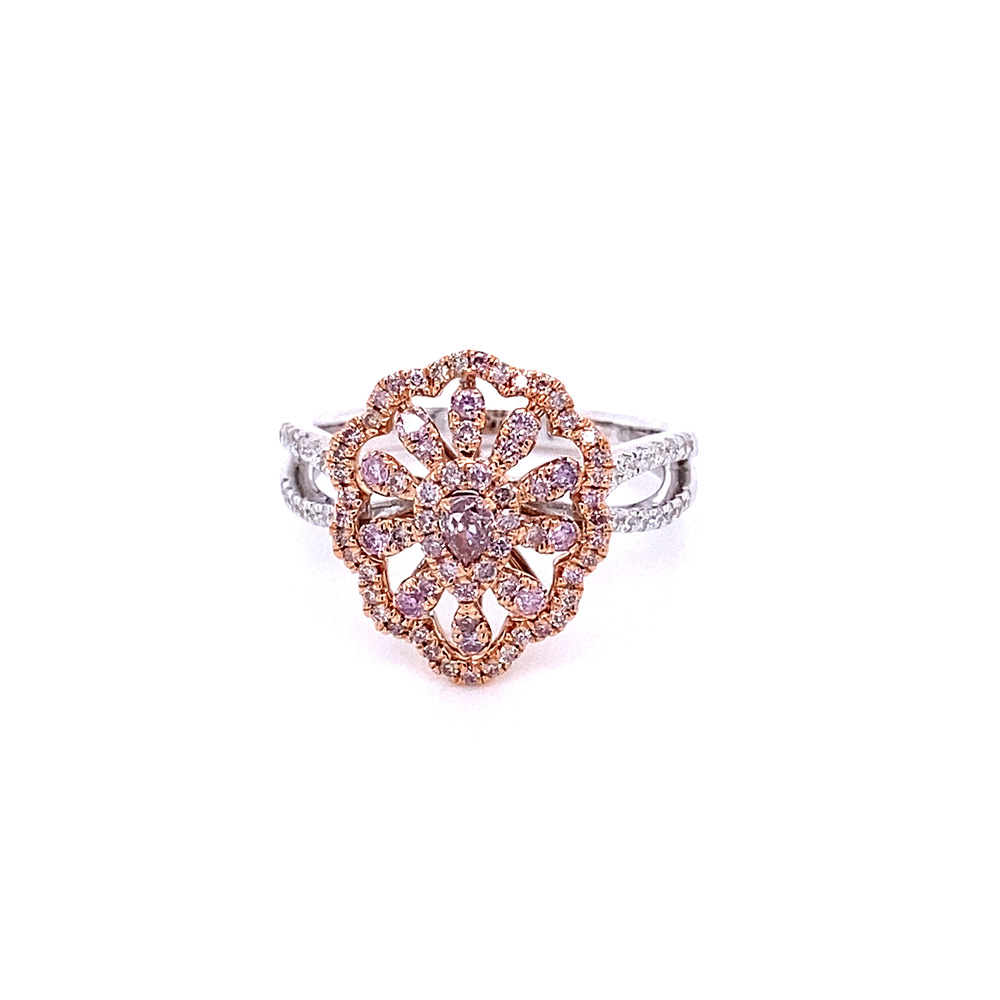 Pink Diamond Ladies Ring in 18K Two Tone Gold