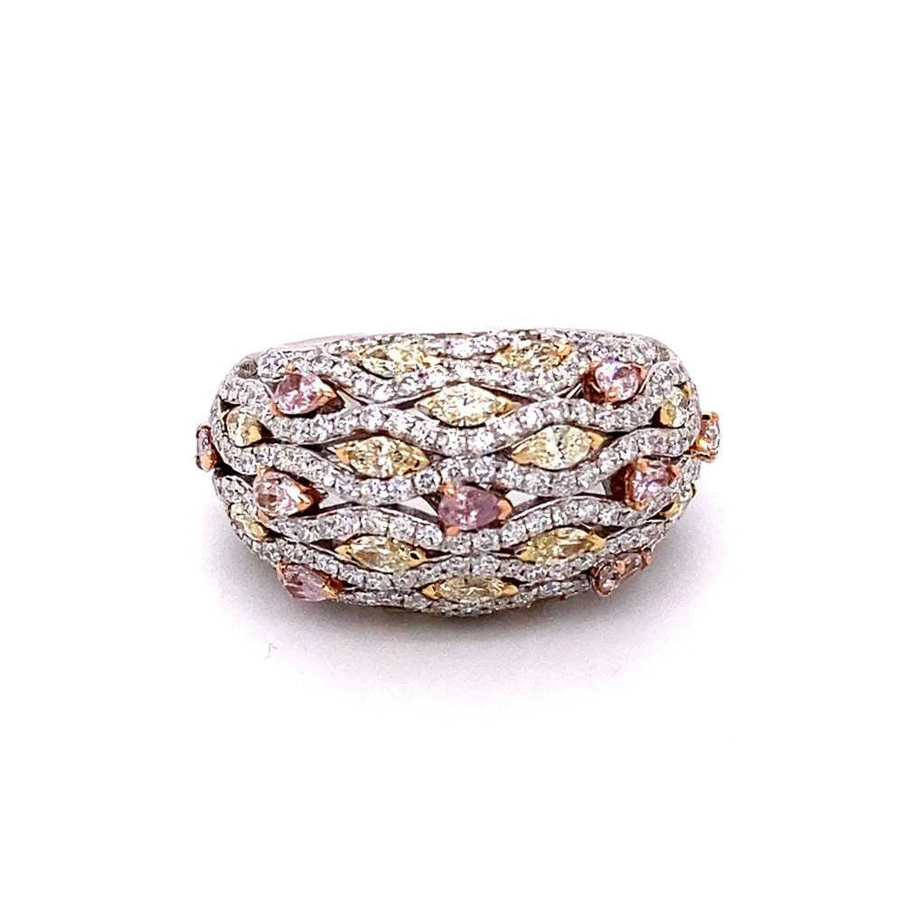 Pink and Yellow Diamond Ladies Ring in 14K Two Tone Gold