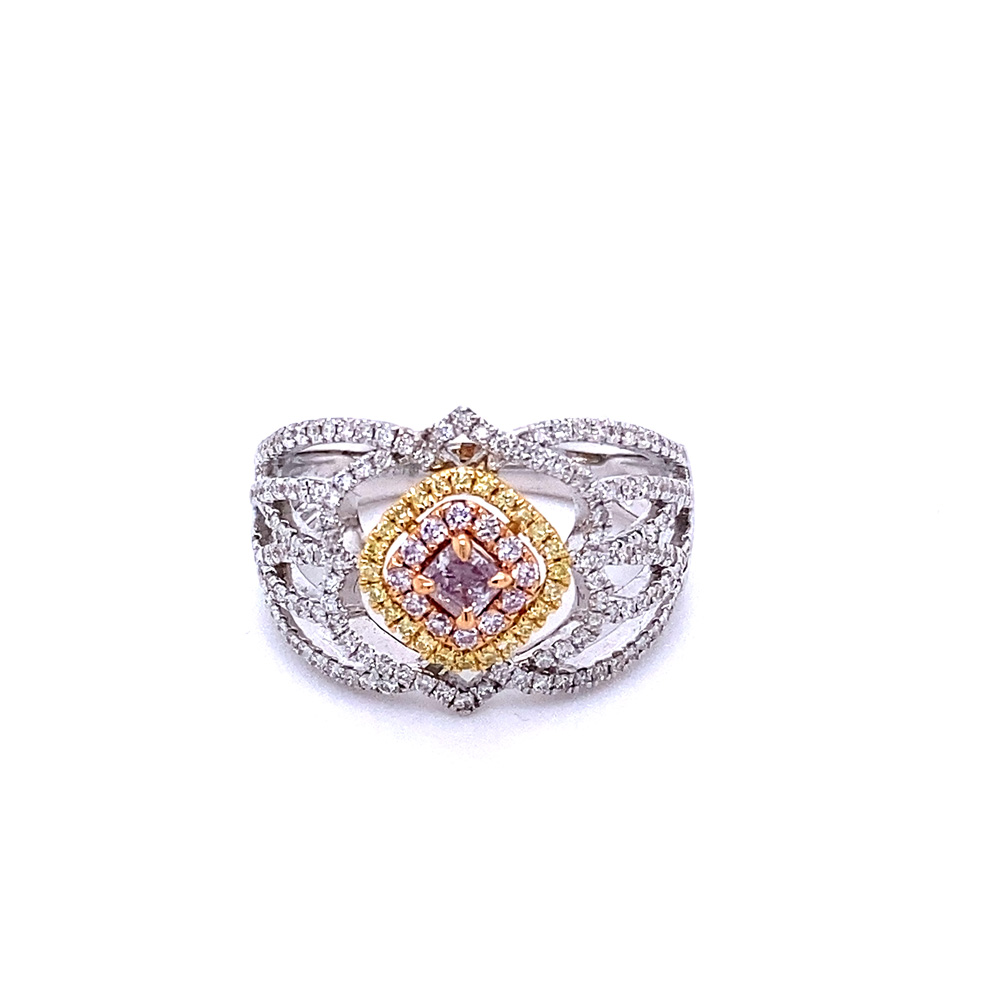 Pink and Yellow Diamond Ladies Ring in 18K Two Tone Gold