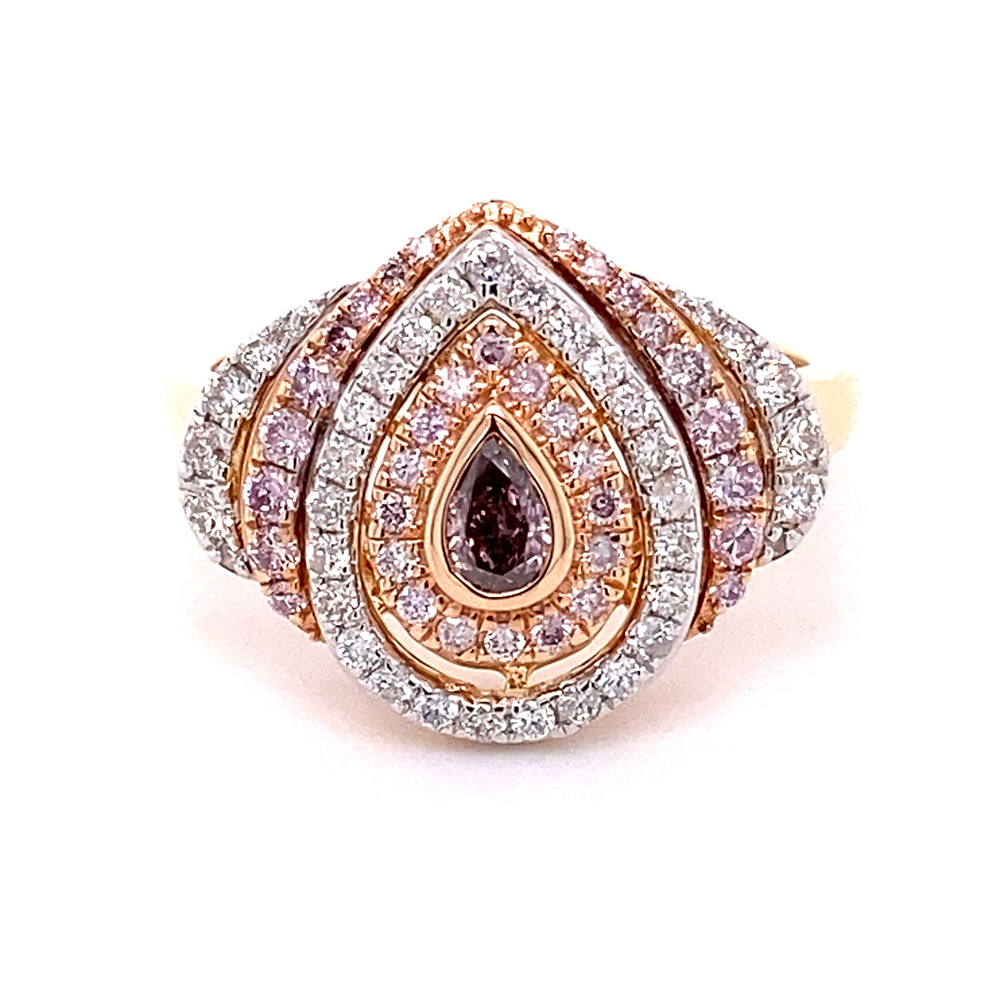 Natural Pink-Brown Diamond Ring in 18K Tri Tone Gold