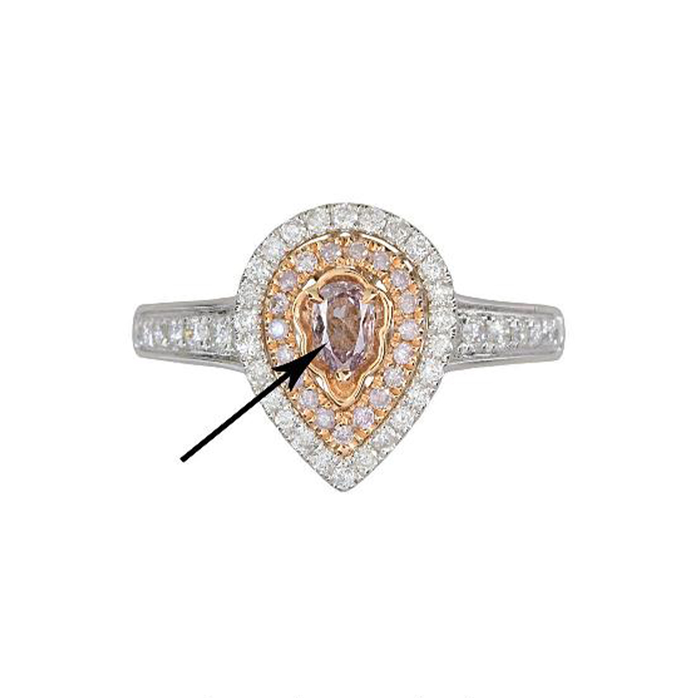 Natural Brownish Pink Diamond Ring in 18K Two Tone Gold