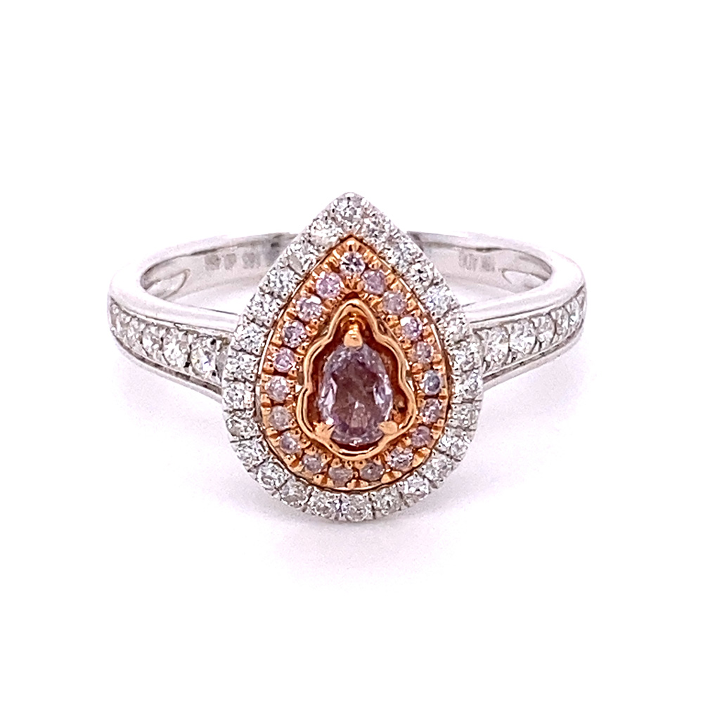 Natural Brownish Pink Diamond Ring in 18K Two Tone Gold