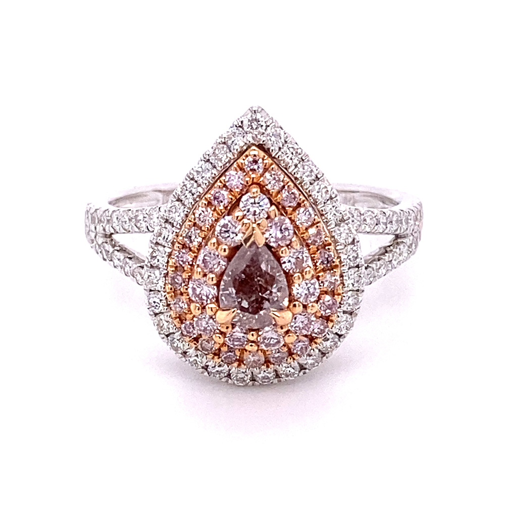 Natural Brown Pink Diamond Ring in 18K Two Tone Gold
