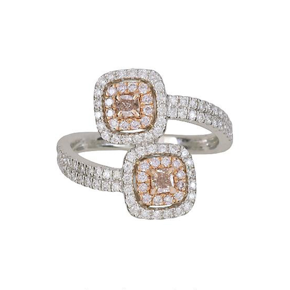 Natural Brown Pink Diamond Ring in 14K Two Tone Gold