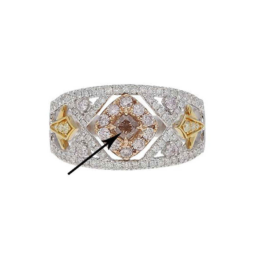 Natural Pink-Brown Diamond Ring in 18K Tri Tone Gold