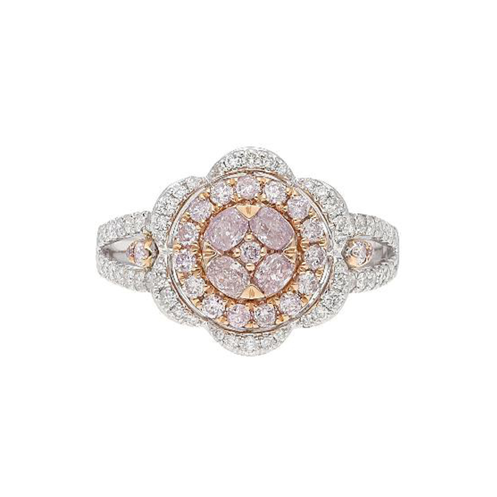 Natural Purplish-Pink Diamond Ring in 18K Two Tone Gold