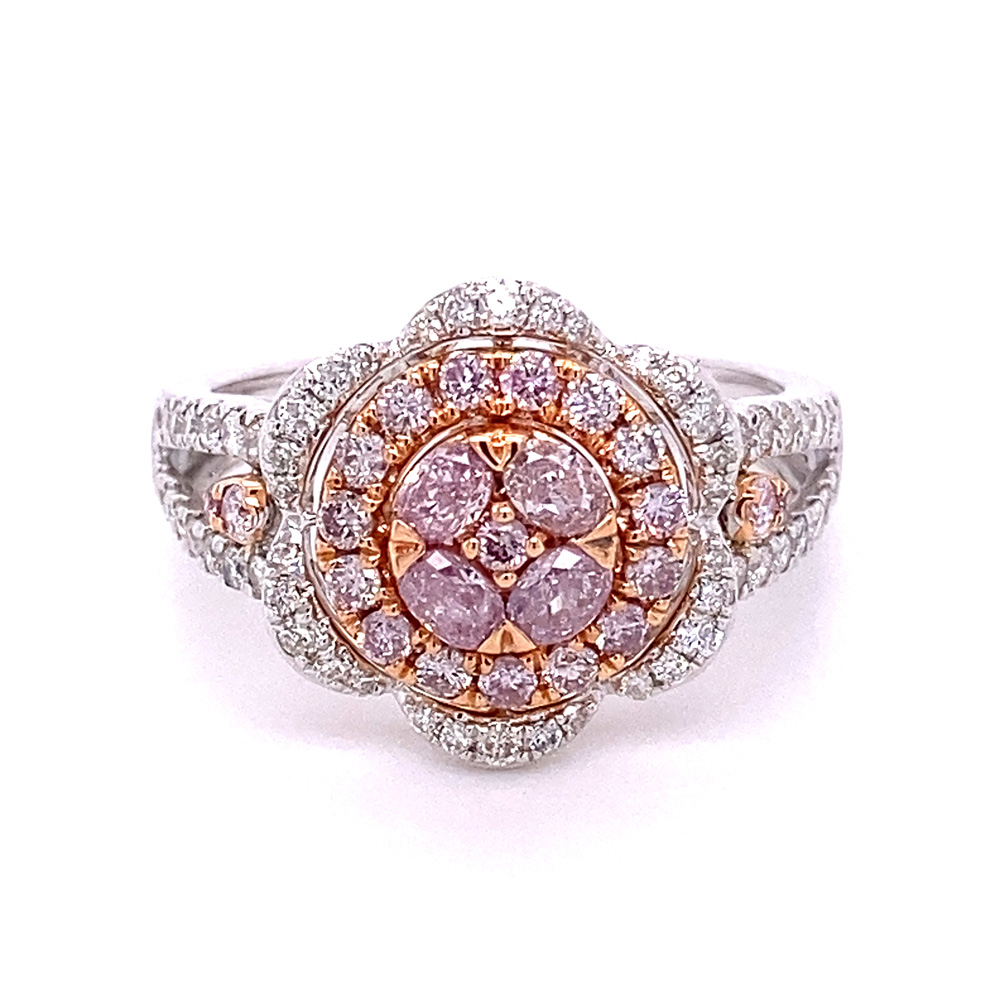Natural Purplish-Pink Diamond Ring in 18K Two Tone Gold