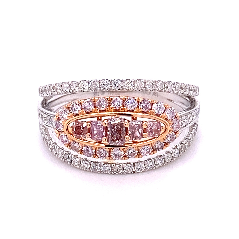 Natural Pinkish Brown Diamond Ring in 18K Two Tone Gold