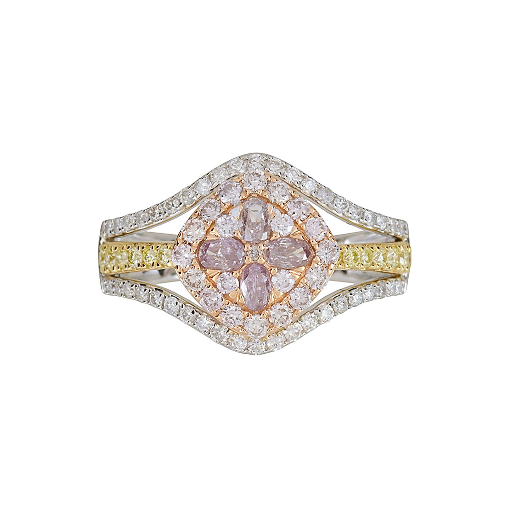 Natural Pink Diamond Ring in 18K Tri Tone Gold