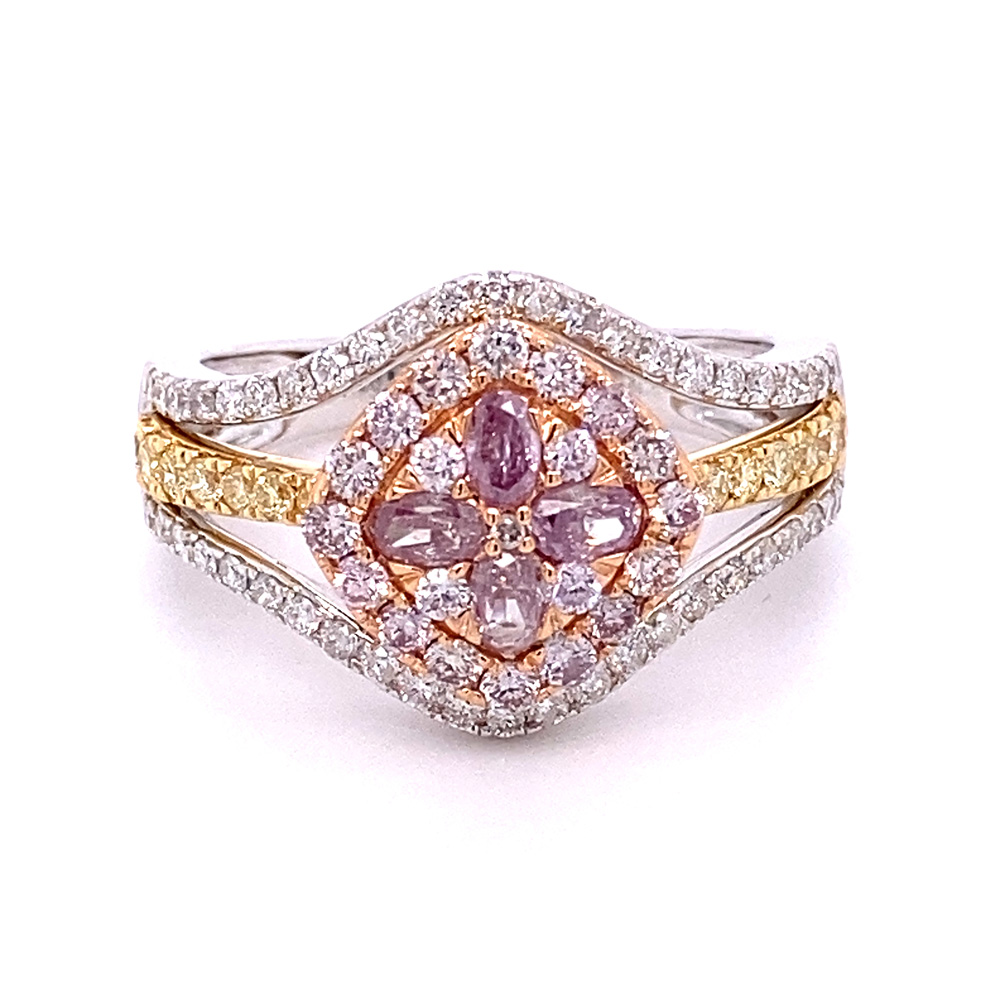 Natural Pink Diamond Ring in 18K Tri Tone Gold